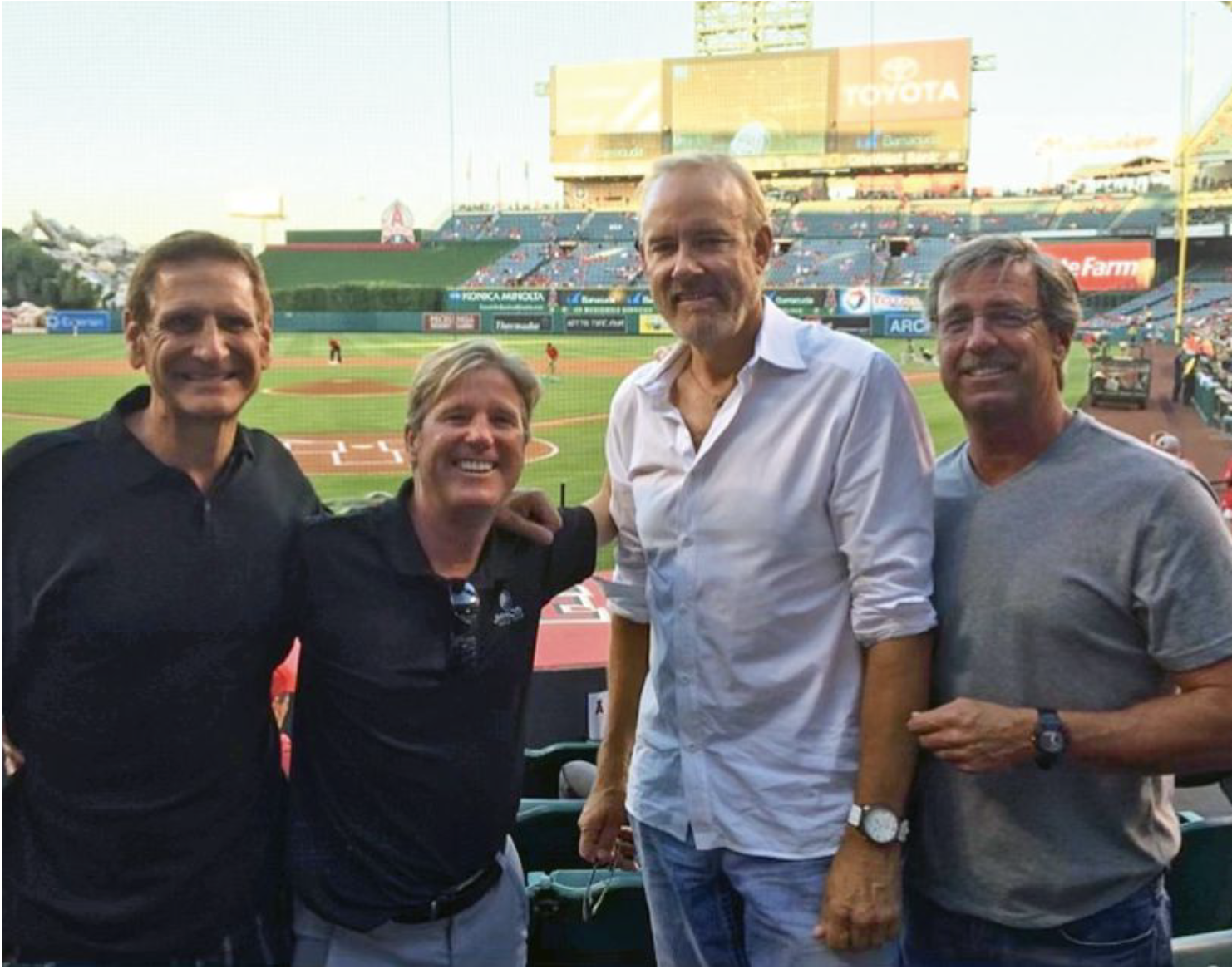 Tom Beckerle (second from right) with the late Jim Causky (second from left) and friends at Angels Stadium.